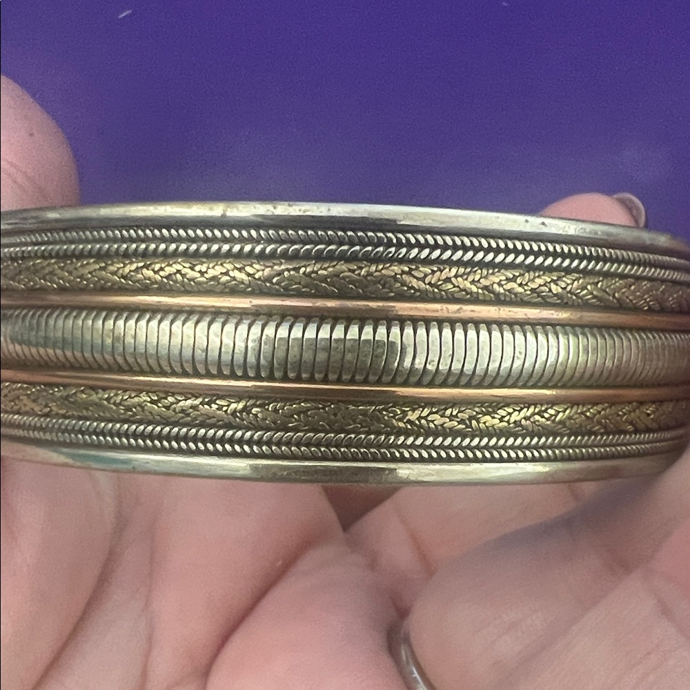 Tri-Tone Stackable Bangle Bracelet - Silver, Gold… - image 6
